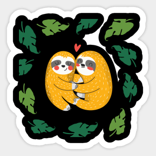 two sloths in love hugging Sticker